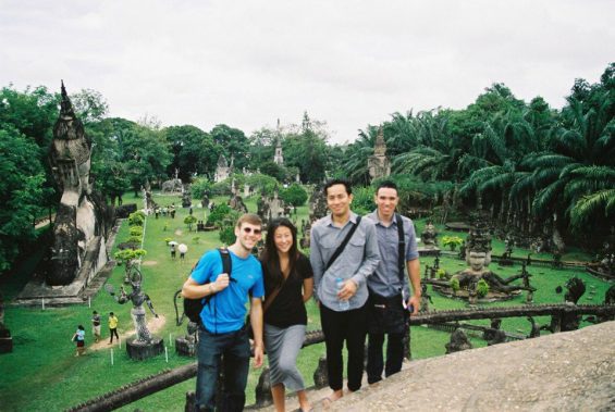 Group photo in front of statues