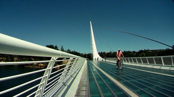 Person biking on sundial bridge