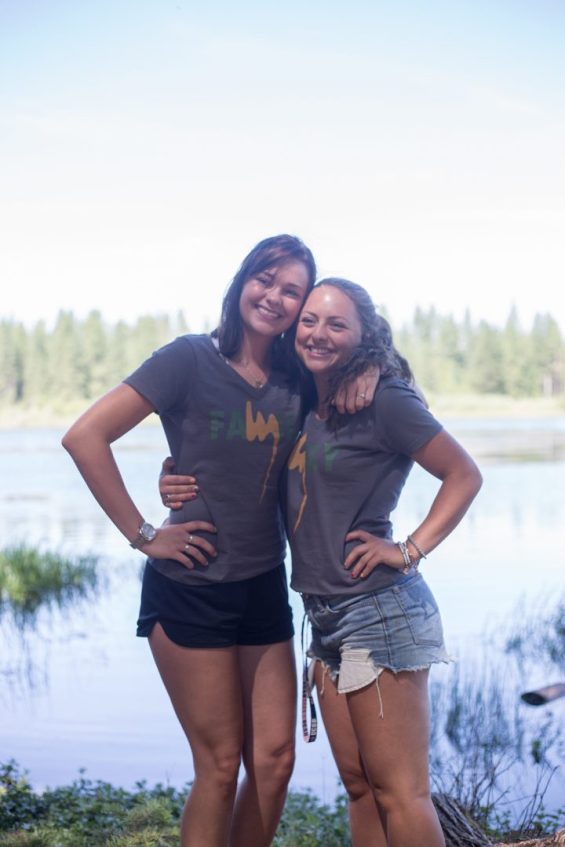 People in front of lake