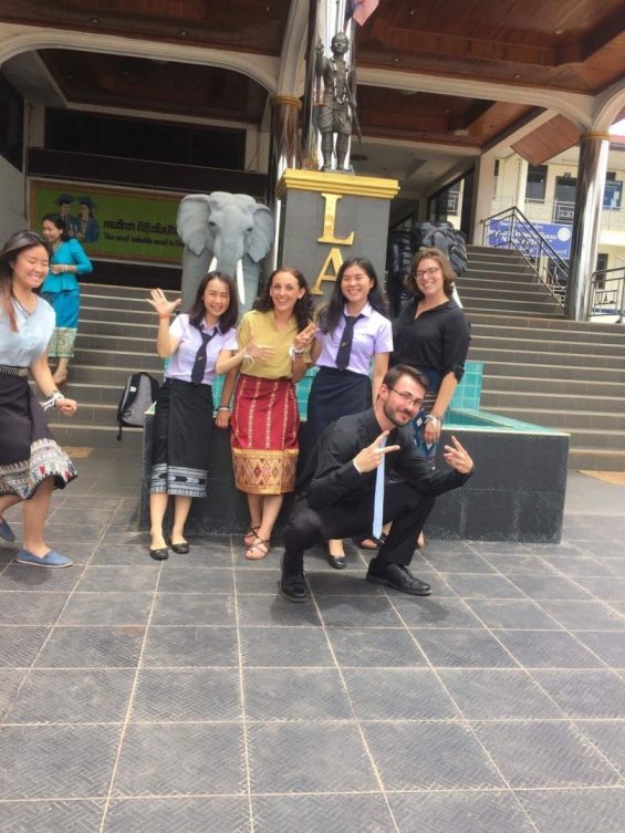 Group photo in front of fountain