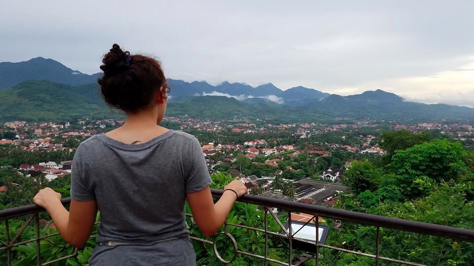Person looking at view of mountains