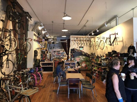 People in Bike-Friendly Cafe