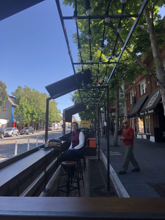 People sitting at parklet