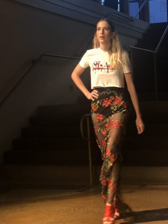 Woman walking on fashion show walkway