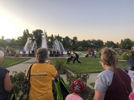 People gathered around a fountain